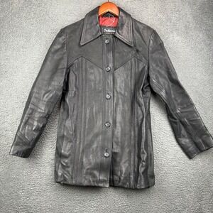 Oakwood Classic Womens Black Leather Jacket Button Front Blazer Size L